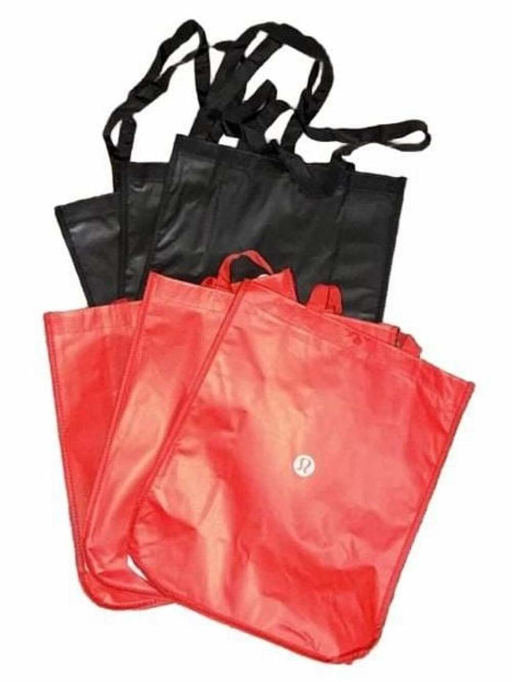 Lululemon Reusable Shopping Tote Bags Lot of 6 (3 Red, 3 Black)
